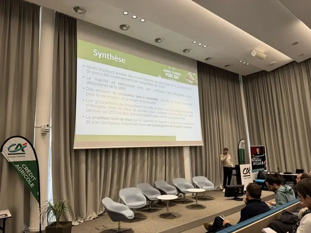 Antoine Roinsard à la journée technique porc bio organisée par l’Itab et l’Ifip