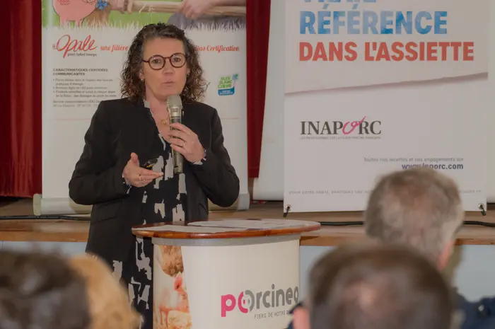 Chrystèle Amiaud, présidente du groupement Porcinéo, à l’assemblée générale