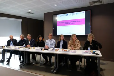 Les intervenants de la conférence sur la grippe organisée par l’OS Porc Bretagne